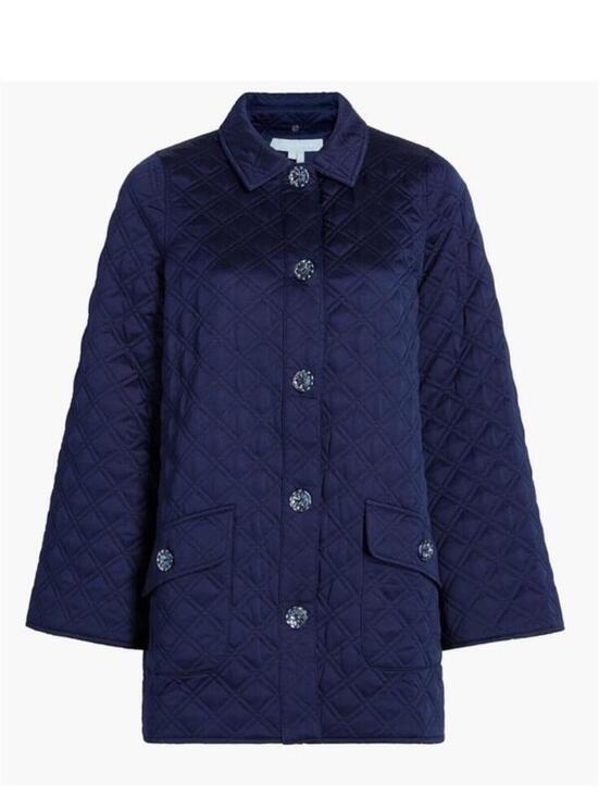 Hill House Jackets & Blazers - Hill house Navy quilted duvet jacket embellished buttons cottage core satin M